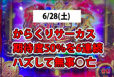25/6/28(土) 期待度50%を6連続ハズすとか勝ち目無し